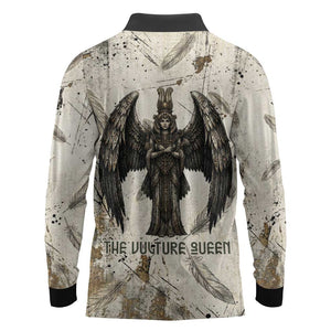 Mut Long Sleeve Polo Shirt Vulture Queen Egyptian Mother Goddess Wings Feathers