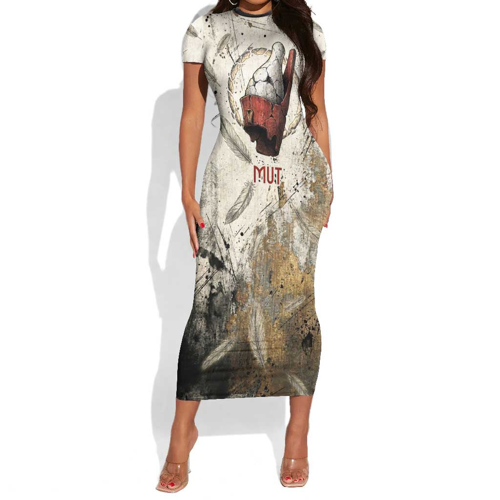 Mut Short Sleeve Bodycon Dress Vulture Queen Egyptian Mother Goddess Wings Feathers