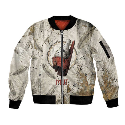 Mut Sleeve Zip Bomber Jacket Vulture Queen Egyptian Mother Goddess Wings Feathers