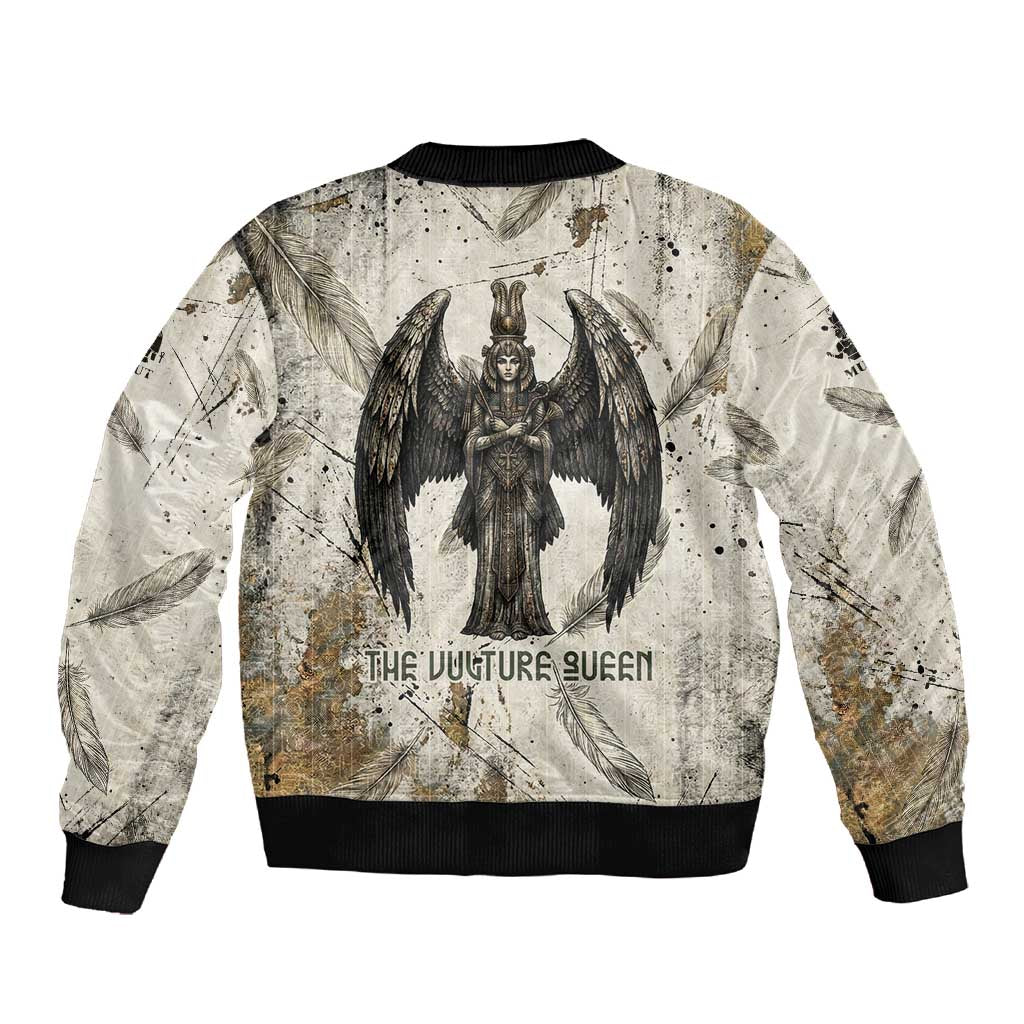 Mut Sleeve Zip Bomber Jacket Vulture Queen Egyptian Mother Goddess Wings Feathers