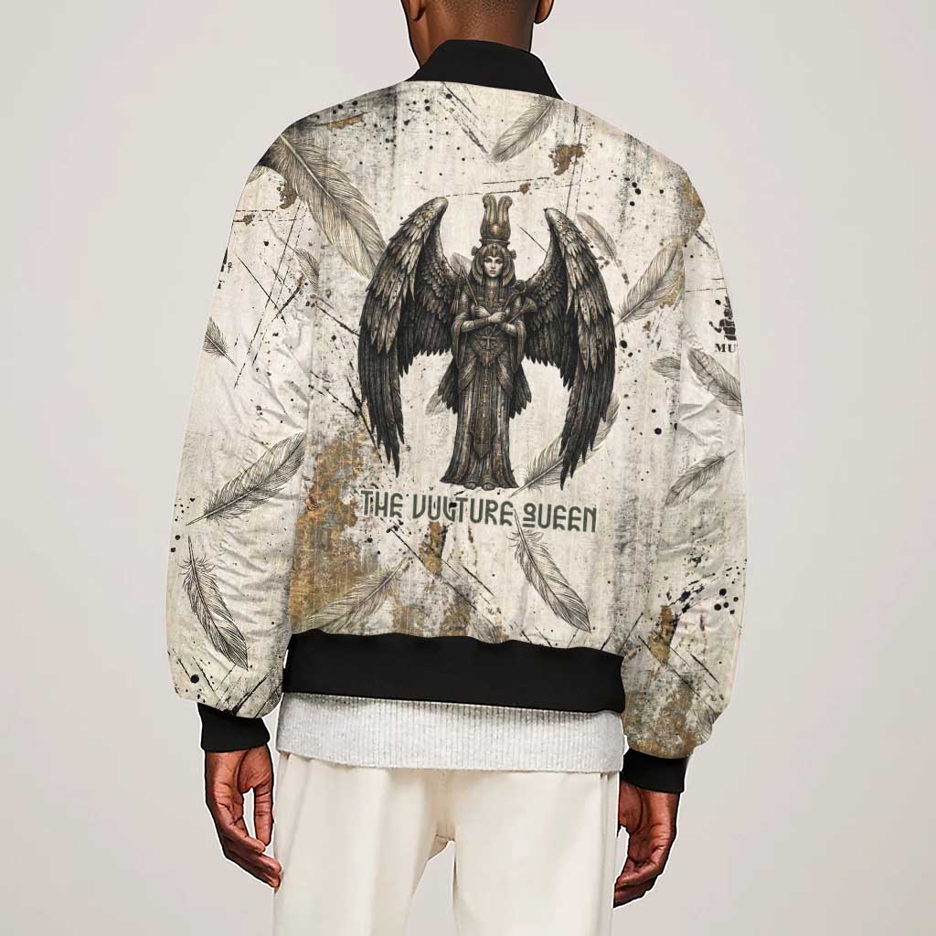 Mut Sleeve Zip Bomber Jacket Vulture Queen Egyptian Mother Goddess Wings Feathers