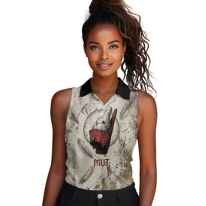 Mut Women Sleeveless Polo Shirt Vulture Queen Egyptian Mother Goddess Wings Feathers