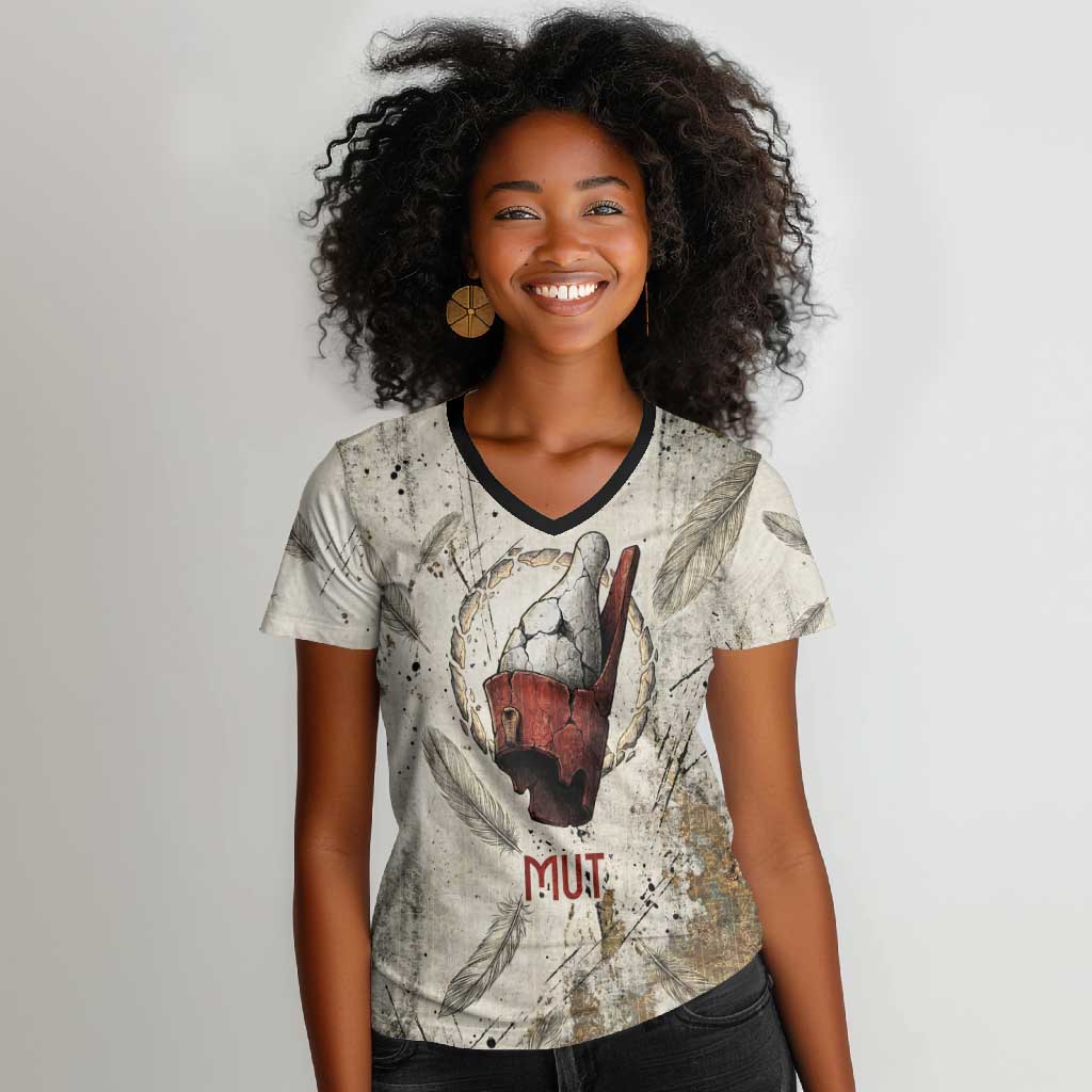 Mut Women V-Neck T-Shirt Vulture Queen Egyptian Mother Goddess Wings Feathers