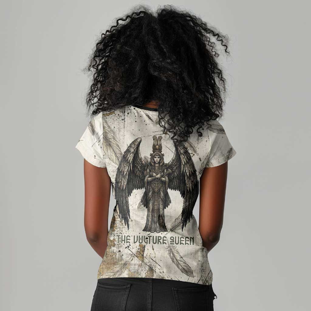 Mut Women V-Neck T-Shirt Vulture Queen Egyptian Mother Goddess Wings Feathers