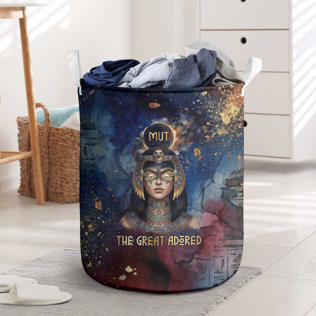 Mut Laundry Basket The Lioness of Thebes Egyptian Goddess Cosmic Crown Adorned Warrior Queen Design