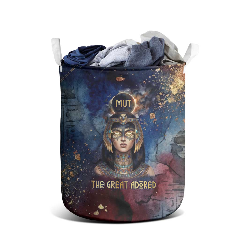 Mut Laundry Basket The Lioness of Thebes Egyptian Goddess Cosmic Crown Adorned Warrior Queen Design