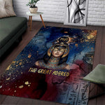 Mut Area Rug The Lioness of Thebes Egyptian Goddess Cosmic Crown Adorned Warrior Queen Design