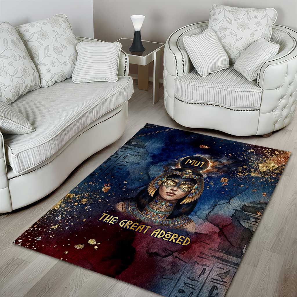 Mut Area Rug The Lioness of Thebes Egyptian Goddess Cosmic Crown Adorned Warrior Queen Design