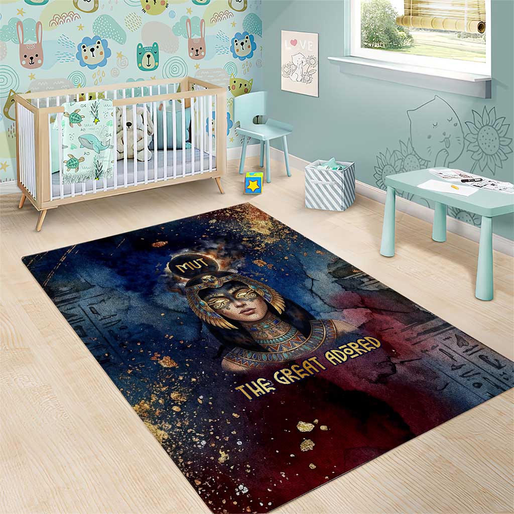 Mut Area Rug The Lioness of Thebes Egyptian Goddess Cosmic Crown Adorned Warrior Queen Design