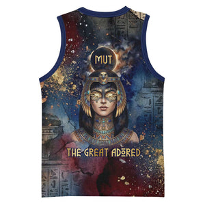 Mut Basketball Jersey The Lioness of Thebes Egyptian Goddess Cosmic Crown Adorned Warrior Queen Design