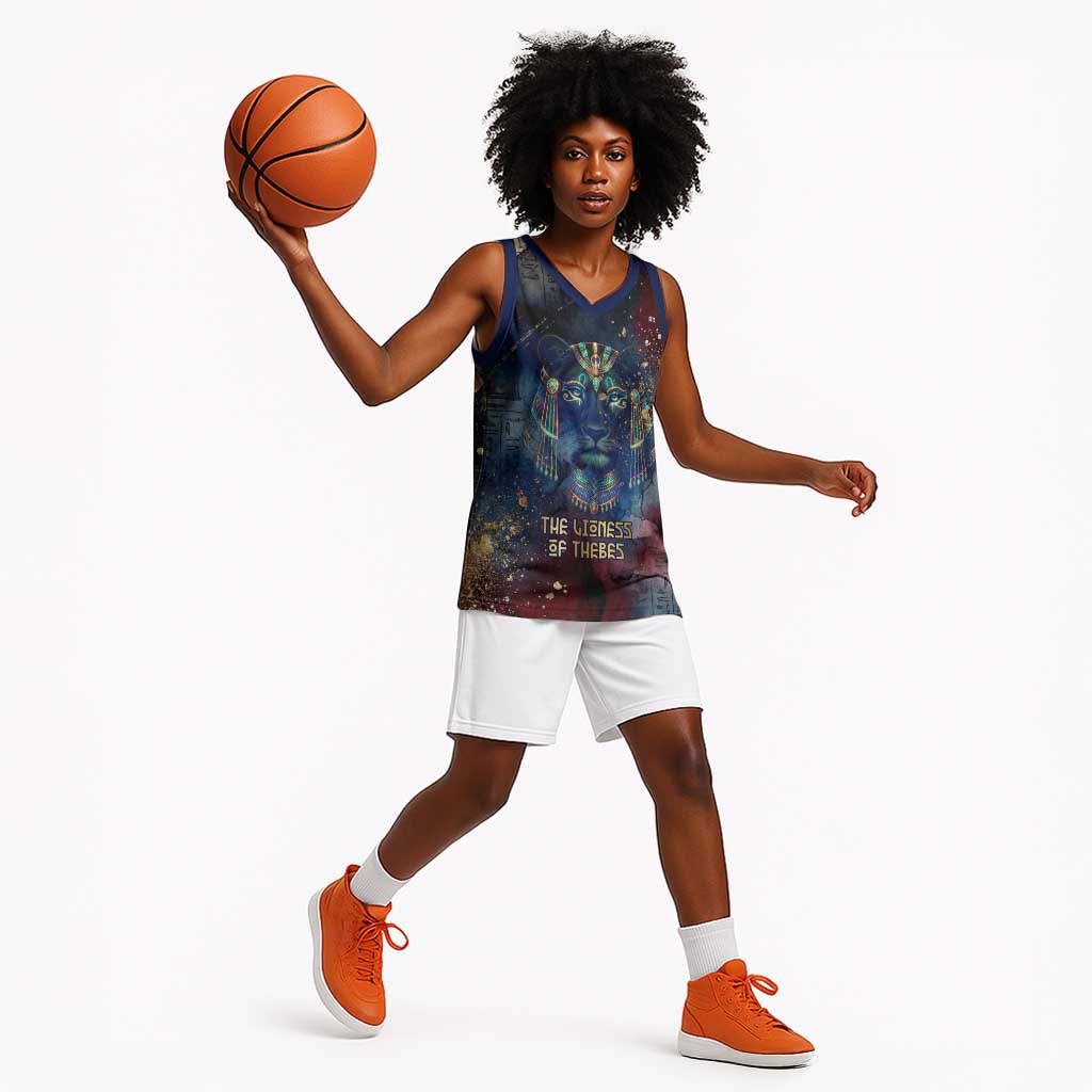 Mut Basketball Jersey The Lioness of Thebes Egyptian Goddess Cosmic Crown Adorned Warrior Queen Design