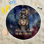 Mut Beach Blanket The Lioness of Thebes Egyptian Goddess Cosmic Crown Adorned Warrior Queen Design