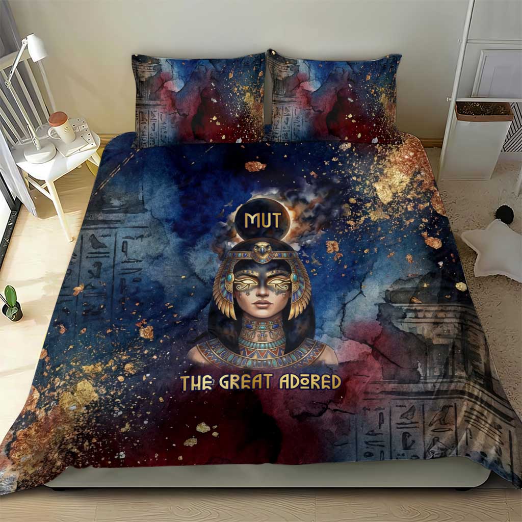 Mut Bedding Set The Lioness of Thebes Egyptian Goddess Cosmic Crown Adorned Warrior Queen Design