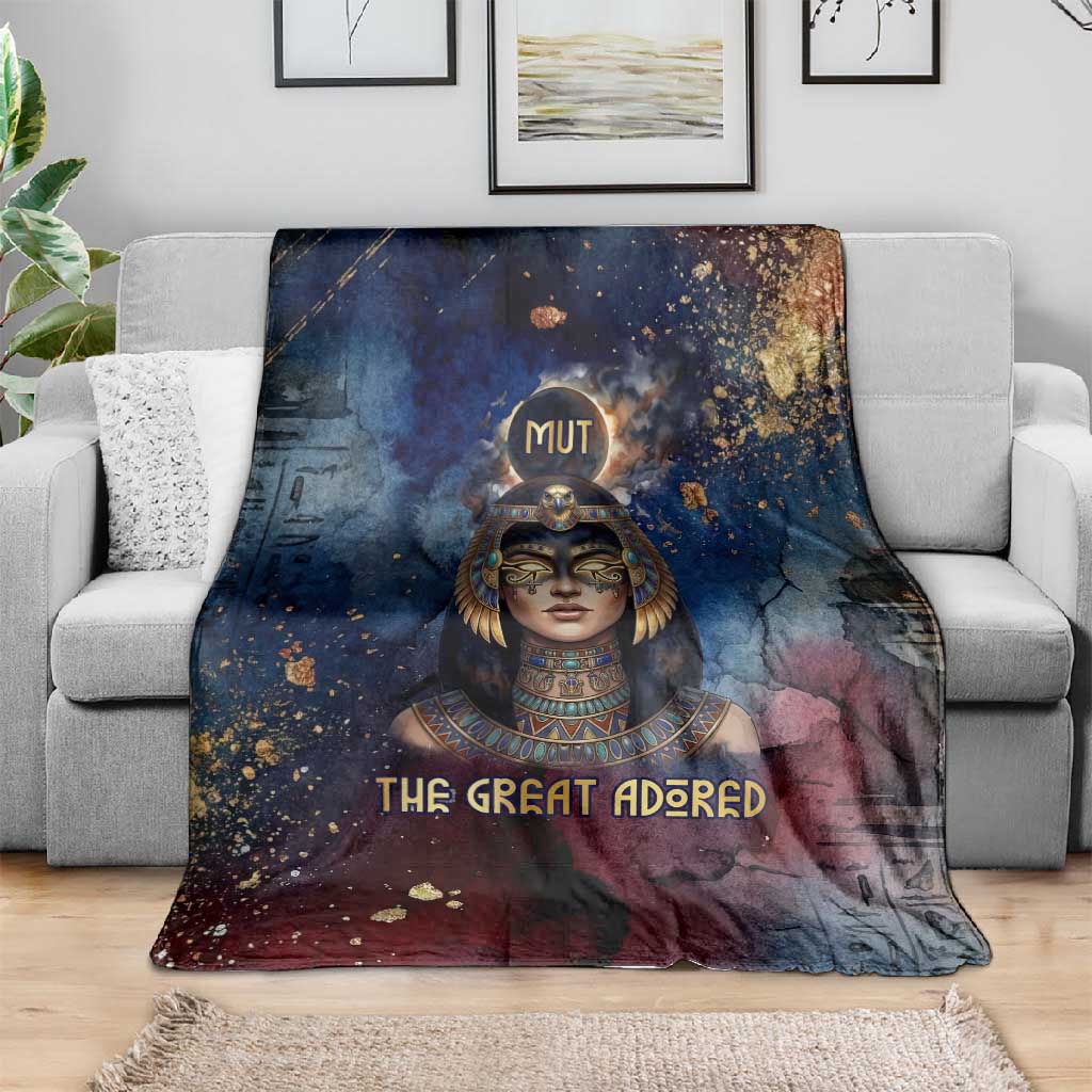 Mut Blanket The Lioness of Thebes Egyptian Goddess Cosmic Crown Adorned Warrior Queen Design