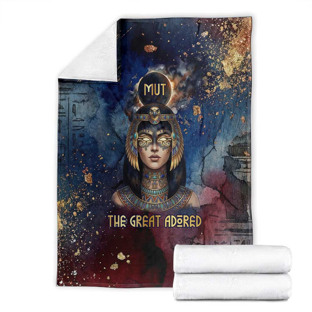 Mut Blanket The Lioness of Thebes Egyptian Goddess Cosmic Crown Adorned Warrior Queen Design