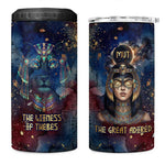 Mut 4 in 1 Can Cooler Tumbler The Lioness of Thebes Egyptian Goddess Cosmic Crown Adorned Warrior Queen Design