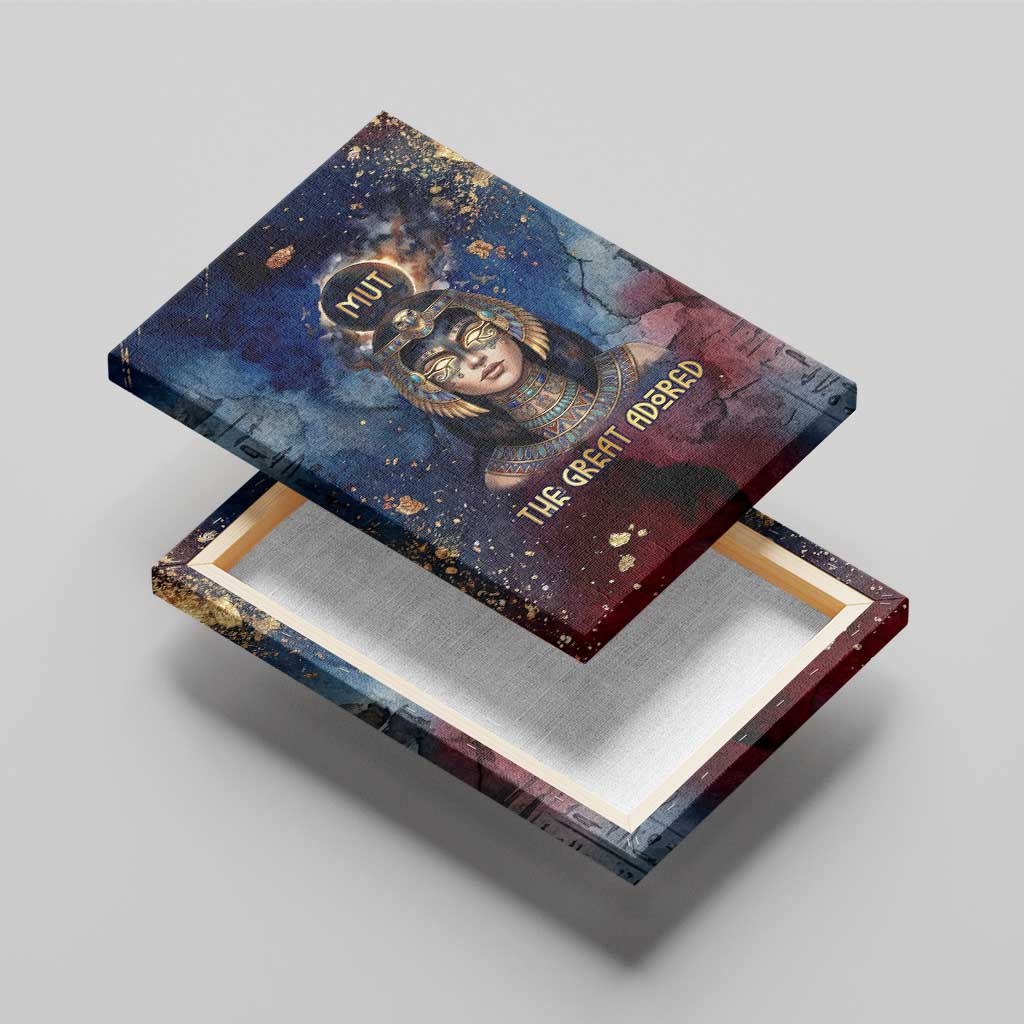 Mut Canvas Wall Art The Lioness of Thebes Egyptian Goddess Cosmic Crown Adorned Warrior Queen Design