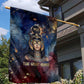 Mut Garden Flag The Lioness of Thebes Egyptian Goddess Cosmic Crown Adorned Warrior Queen Design
