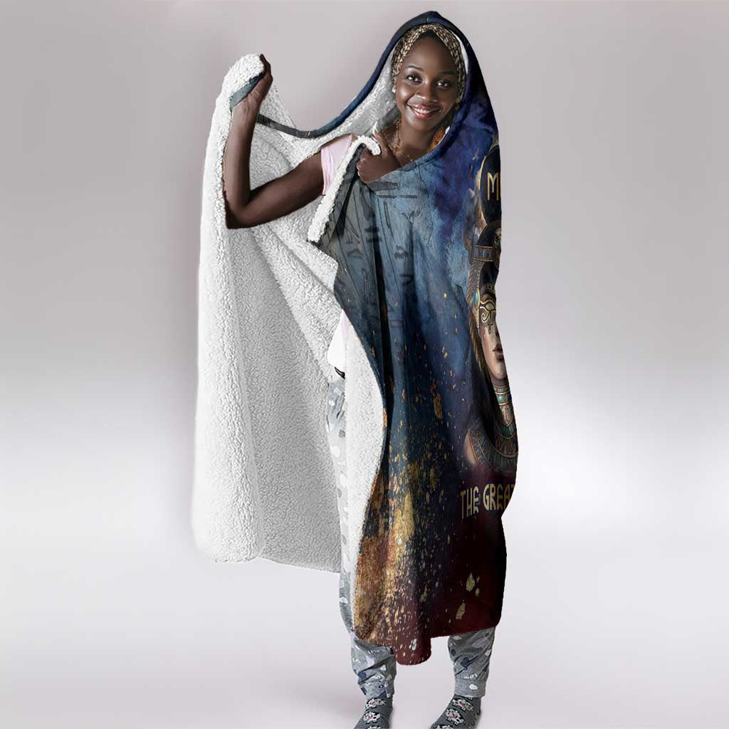 Mut Hooded Blanket The Lioness of Thebes Egyptian Goddess Cosmic Crown Adorned Warrior Queen Design