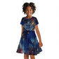 Mut Kid Short Sleeve Dress The Lioness of Thebes Egyptian Goddess Cosmic Crown Adorned Warrior Queen Design
