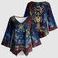 Mut Kimono Sleeve Blouse The Lioness of Thebes Egyptian Goddess Cosmic Crown Adorned Warrior Queen Design