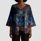 Mut Kimono Sleeve Blouse The Lioness of Thebes Egyptian Goddess Cosmic Crown Adorned Warrior Queen Design