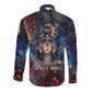 Mut Long Sleeve Button Shirt The Lioness of Thebes Egyptian Goddess Cosmic Crown Adorned Warrior Queen Design