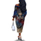 Mut Off The Shoulder Long Sleeve Dress The Lioness of Thebes Egyptian Goddess Cosmic Crown Adorned Warrior Queen Design