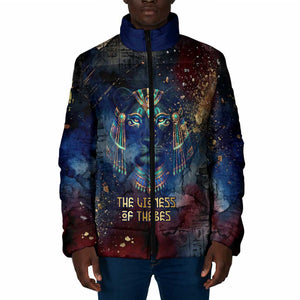 Mut Padded Jacket The Lioness of Thebes Egyptian Goddess Cosmic Crown Adorned Warrior Queen Design