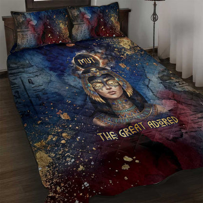 Mut Quilt Bed Set The Lioness of Thebes Egyptian Goddess Cosmic Crown Adorned Warrior Queen Design