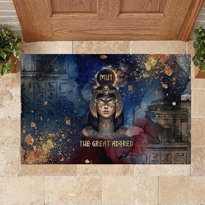 Mut Rubber Doormat The Lioness of Thebes Egyptian Goddess Cosmic Crown Adorned Warrior Queen Design