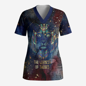 Mut Scrub Top The Lioness of Thebes Egyptian Goddess Cosmic Crown Adorned Warrior Queen Design