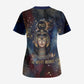 Mut Scrub Top The Lioness of Thebes Egyptian Goddess Cosmic Crown Adorned Warrior Queen Design
