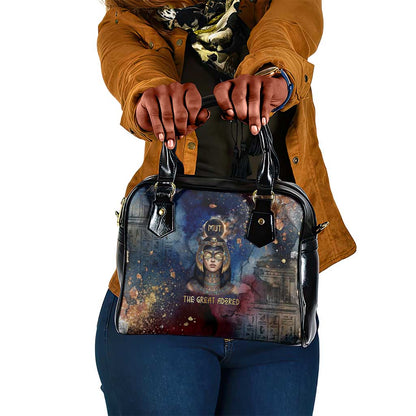 Mut Shoulder Handbag The Lioness of Thebes Egyptian Goddess Cosmic Crown Adorned Warrior Queen Design