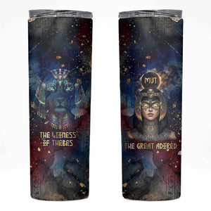 Mut Skinny Tumbler The Lioness of Thebes Egyptian Goddess Cosmic Crown Adorned Warrior Queen Design