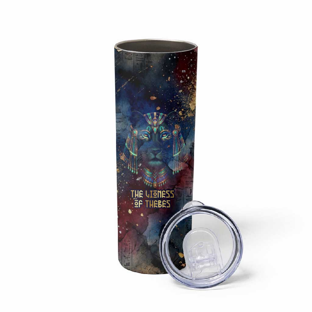 Mut Skinny Tumbler The Lioness of Thebes Egyptian Goddess Cosmic Crown Adorned Warrior Queen Design
