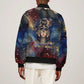 Mut Sleeve Zip Bomber Jacket The Lioness of Thebes Egyptian Goddess Cosmic Crown Adorned Warrior Queen Design