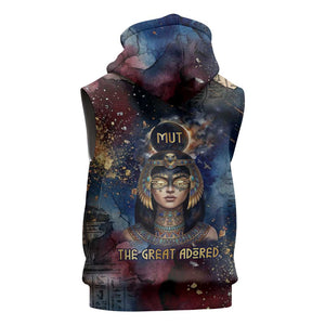 Mut Sleeveless Hoodie The Lioness of Thebes Egyptian Goddess Cosmic Crown Adorned Warrior Queen Design