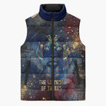 Mut Sleeveless Puffer Jacket The Lioness of Thebes Egyptian Goddess Cosmic Crown Adorned Warrior Queen Design