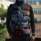 Mut Sleeveless Puffer Jacket The Lioness of Thebes Egyptian Goddess Cosmic Crown Adorned Warrior Queen Design