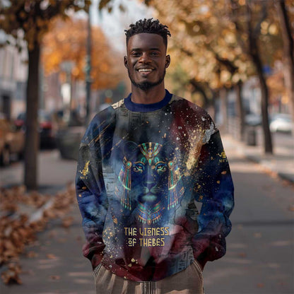 Mut Sweatshirt The Lioness of Thebes Egyptian Goddess Cosmic Crown Adorned Warrior Queen Design