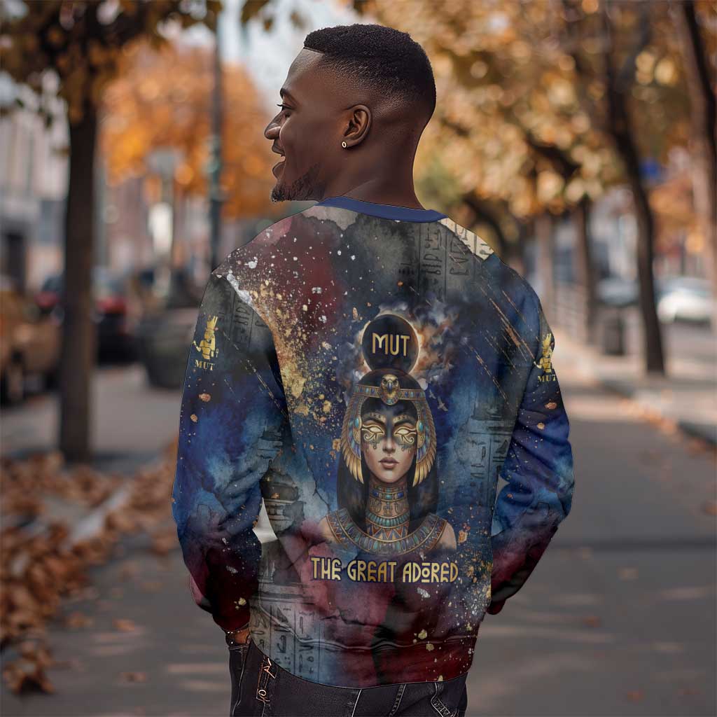 Mut Sweatshirt The Lioness of Thebes Egyptian Goddess Cosmic Crown Adorned Warrior Queen Design