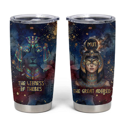 Mut Tumbler Cup The Lioness of Thebes Egyptian Goddess Cosmic Crown Adorned Warrior Queen Design