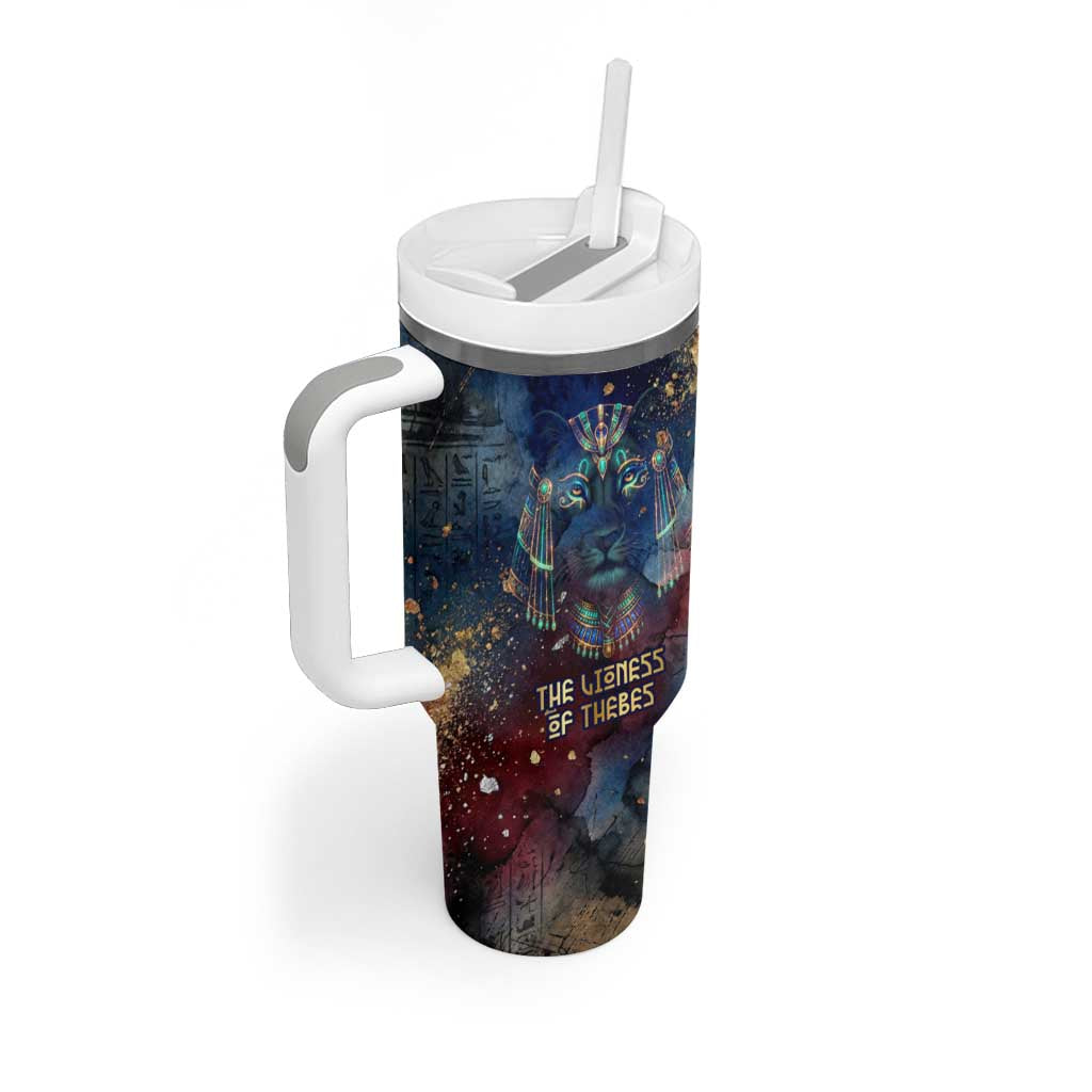 Mut Tumbler With Handle The Lioness of Thebes Egyptian Goddess Cosmic Crown Adorned Warrior Queen Design