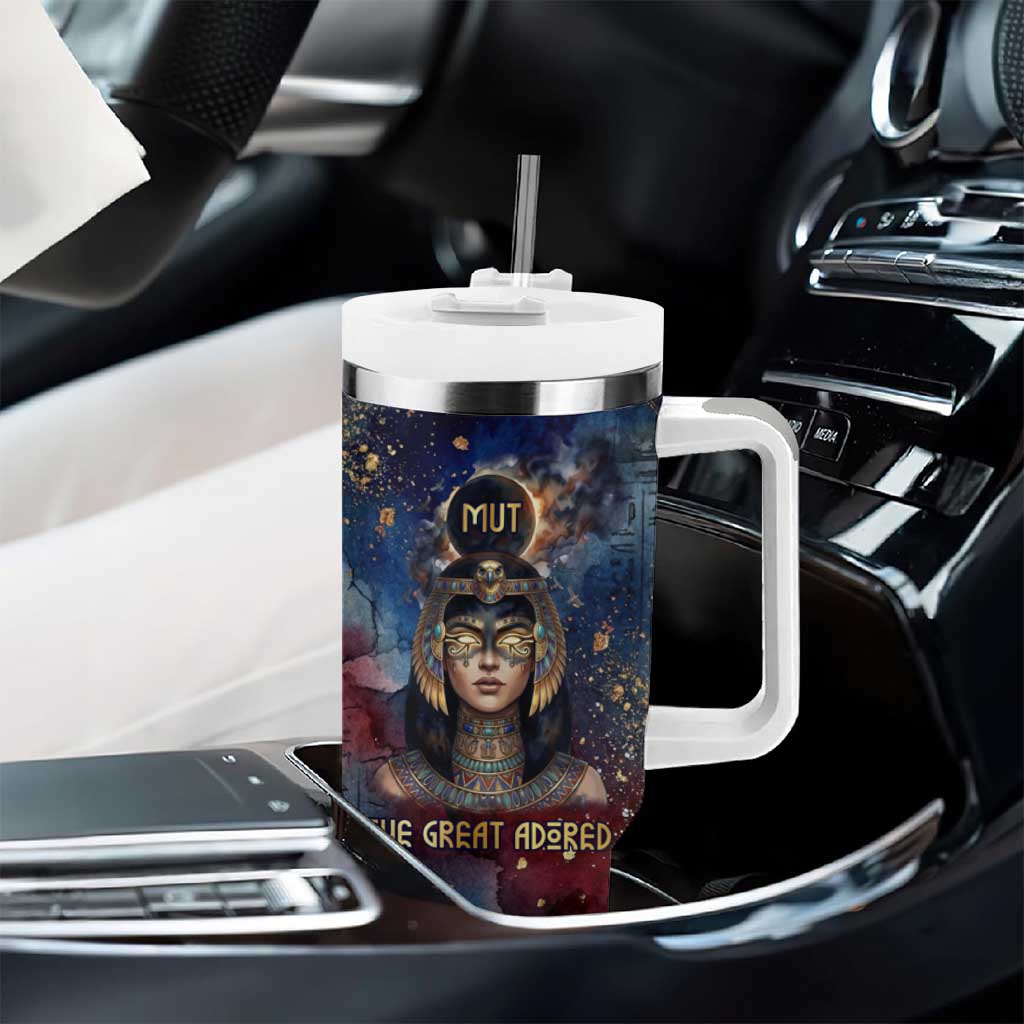 Mut Tumbler With Handle The Lioness of Thebes Egyptian Goddess Cosmic Crown Adorned Warrior Queen Design