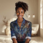 Mut Women Casual Shirt The Lioness of Thebes Egyptian Goddess Cosmic Crown Adorned Warrior Queen Design
