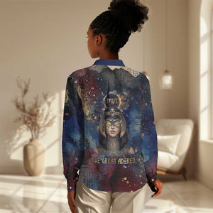 Mut Women Casual Shirt The Lioness of Thebes Egyptian Goddess Cosmic Crown Adorned Warrior Queen Design