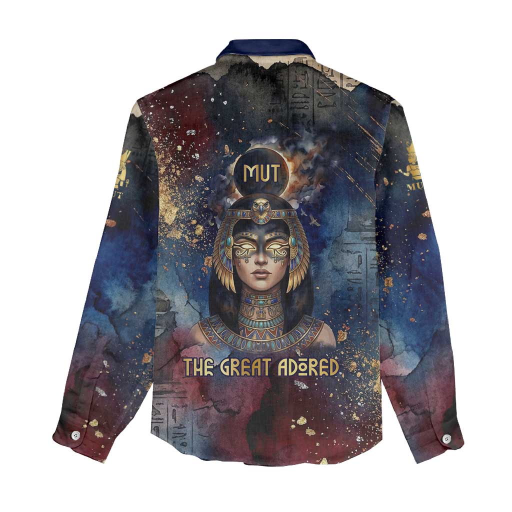 Mut Women Casual Shirt The Lioness of Thebes Egyptian Goddess Cosmic Crown Adorned Warrior Queen Design