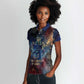 Mut Women Polo Shirt The Lioness of Thebes Egyptian Goddess Cosmic Crown Adorned Warrior Queen Design