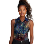 Mut Women Sleeveless Polo Shirt The Lioness of Thebes Egyptian Goddess Cosmic Crown Adorned Warrior Queen Design